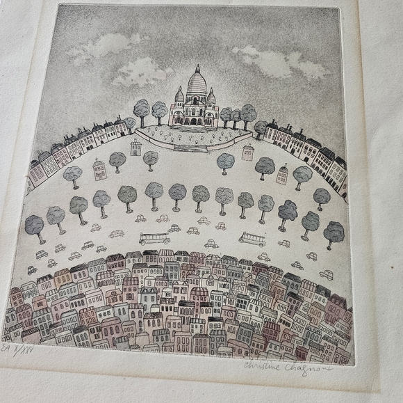 Christine Chagnoux Montmarte 1960s Signed Numbered Muted Water Color Litho Paris - Picture 5 of 16
